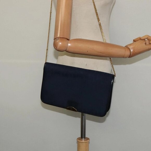Christian Dior Trotter Canvas Chain Shoulder Bag Navy Gold Auth 125985 - Picture 3 of 16